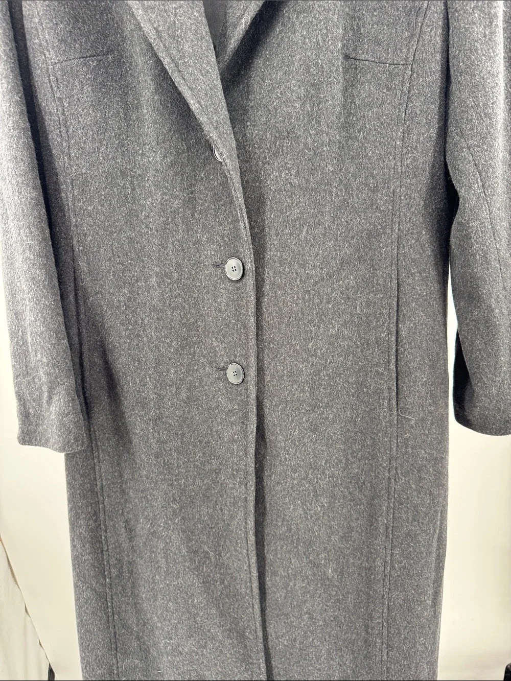 Anne Klein black dark Charcoal Gray Tailored Trench car Coat 100% wool winter